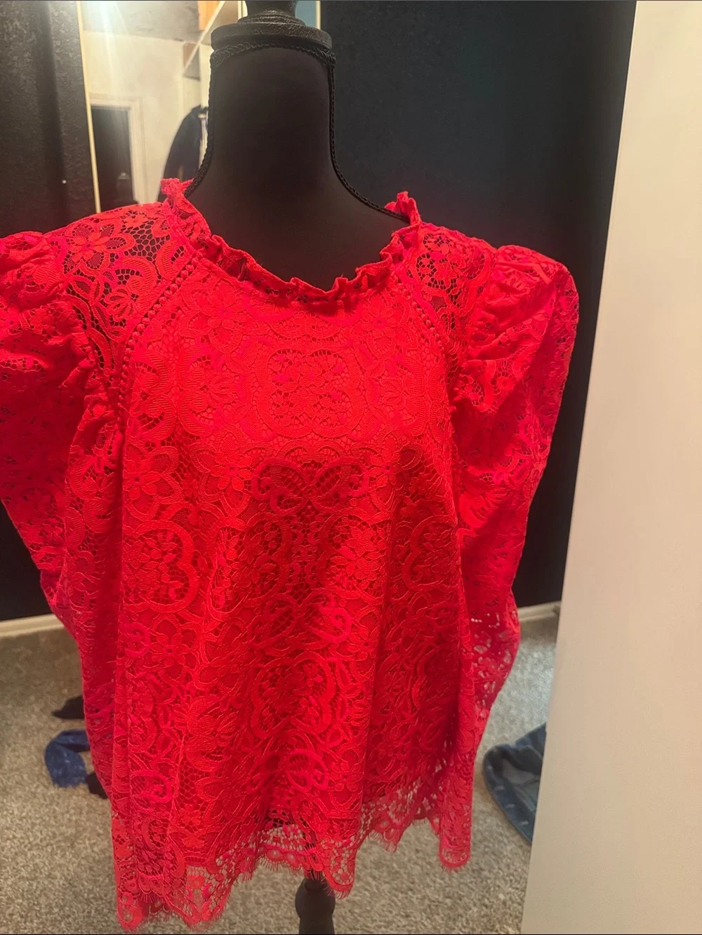 Lilly Pulitzer Bright Red Lace Puff-Sleeve Top
